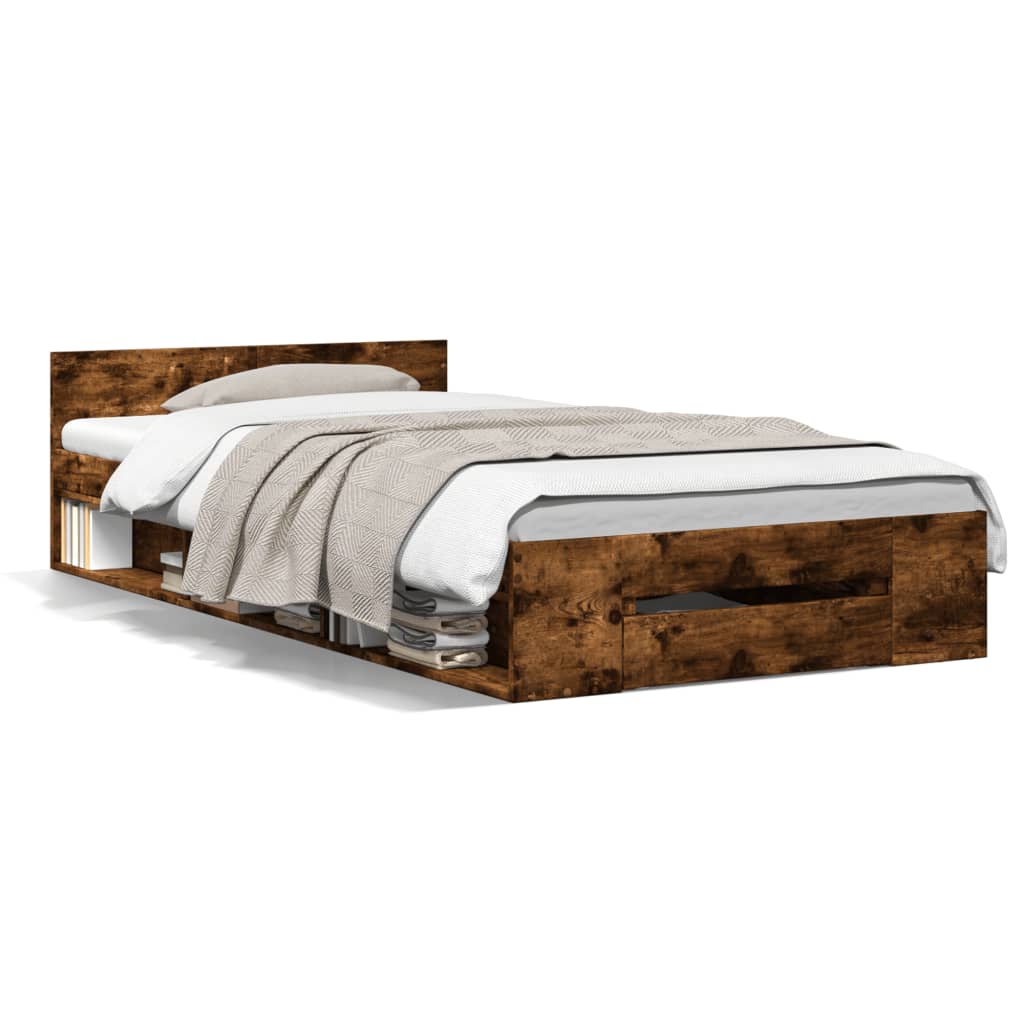 Bettgestell mit Schublade Räuchereiche 100x200 cm Holzwerkstoff