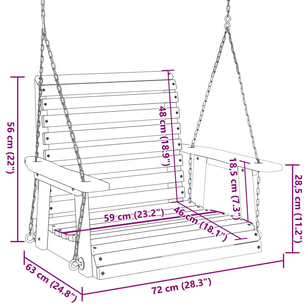 Garten-Hängestuhl mit Metallketten Braun Massivholz Tanne