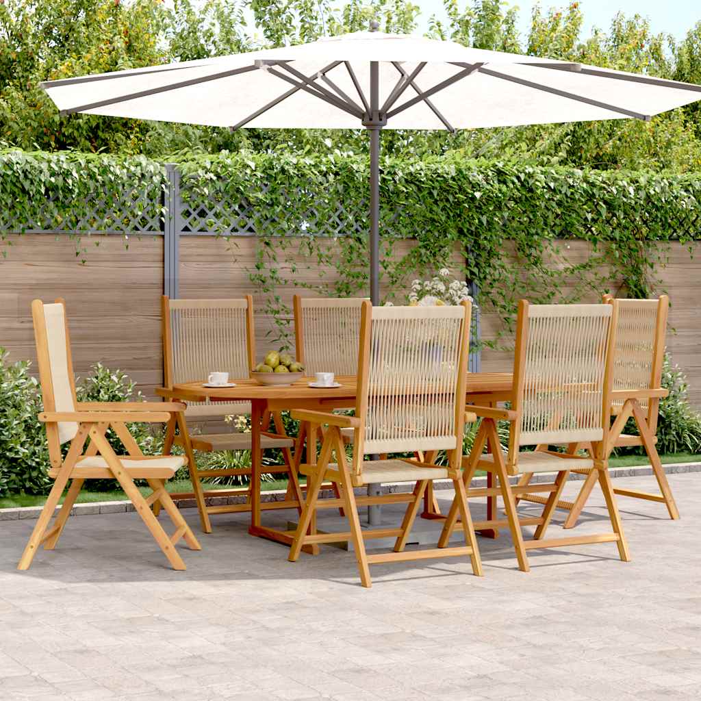 7-tlg. Garten-Essgruppe Polypropylen und Massivholz Beige