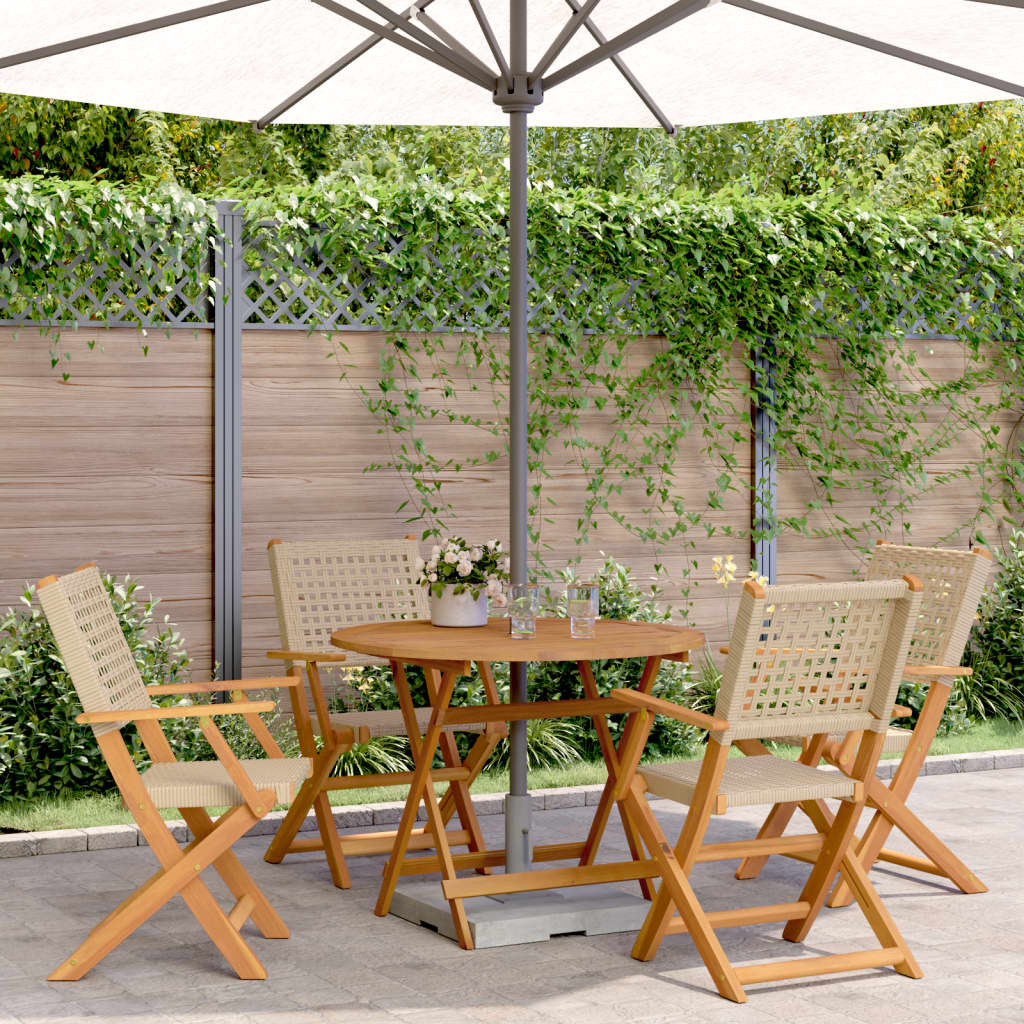 5-tlg. Garten-Essgruppe Beige Poly Rattan und Massivholz