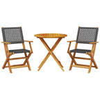 3-tlg. Bistro-Set Schwarz Poly Rattan und Massivholz