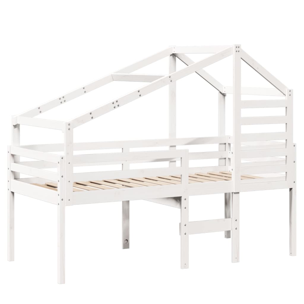 Hochbett mit Dach Weiß 75x190 cm Massivholz Kiefer