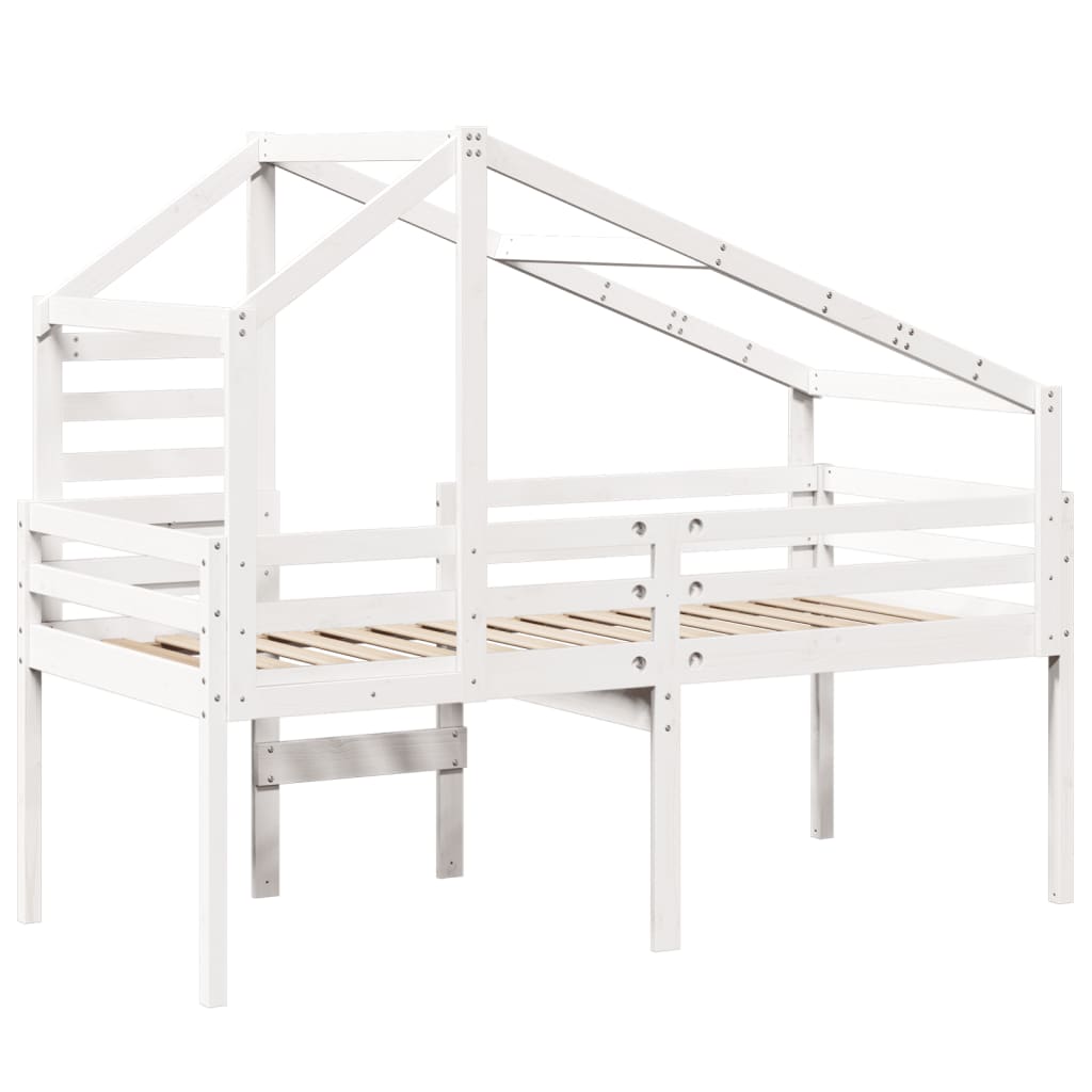 Hochbett mit Dach Weiß 75x190 cm Massivholz Kiefer