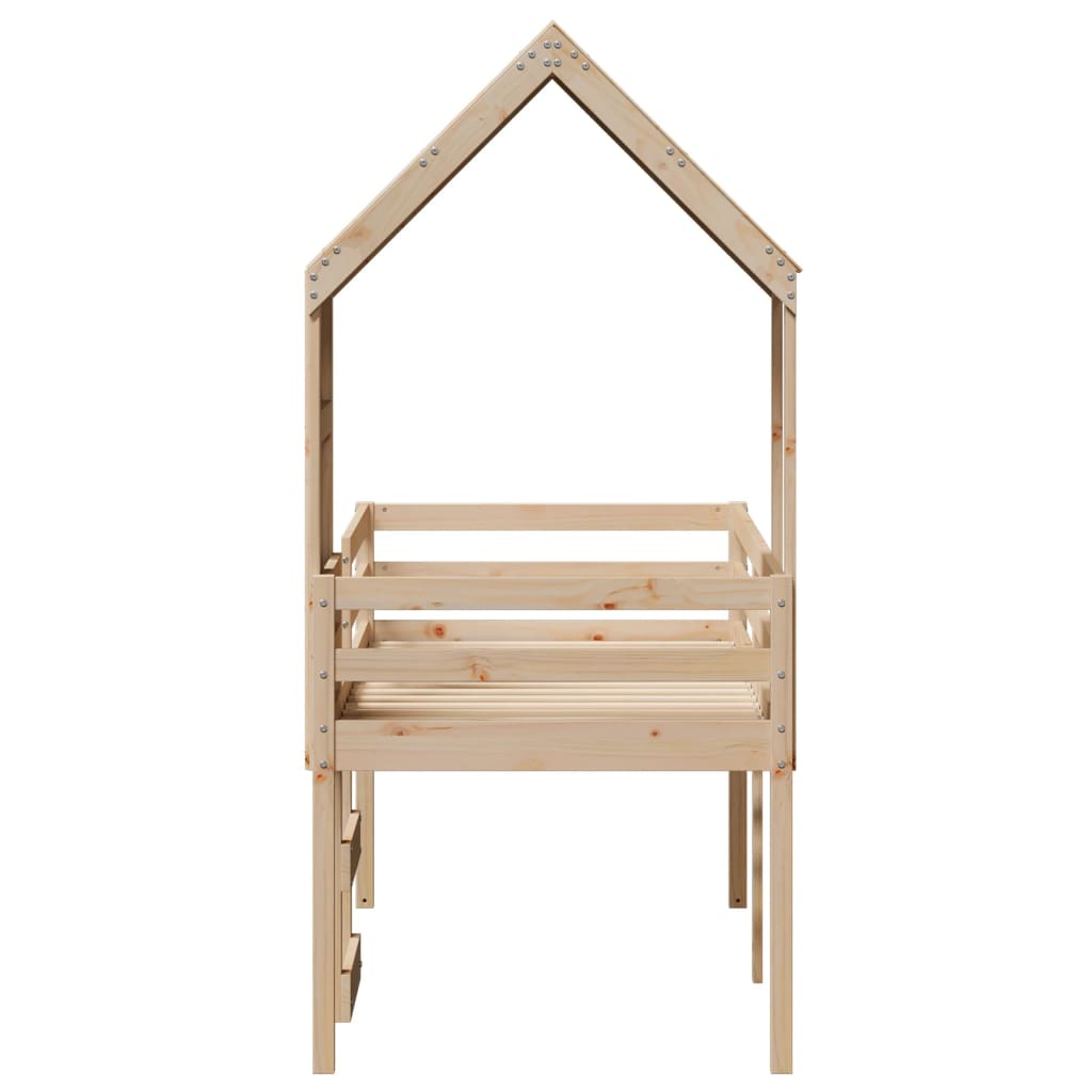 Hochbett mit Dach 75x190 cm Massivholz Kiefer