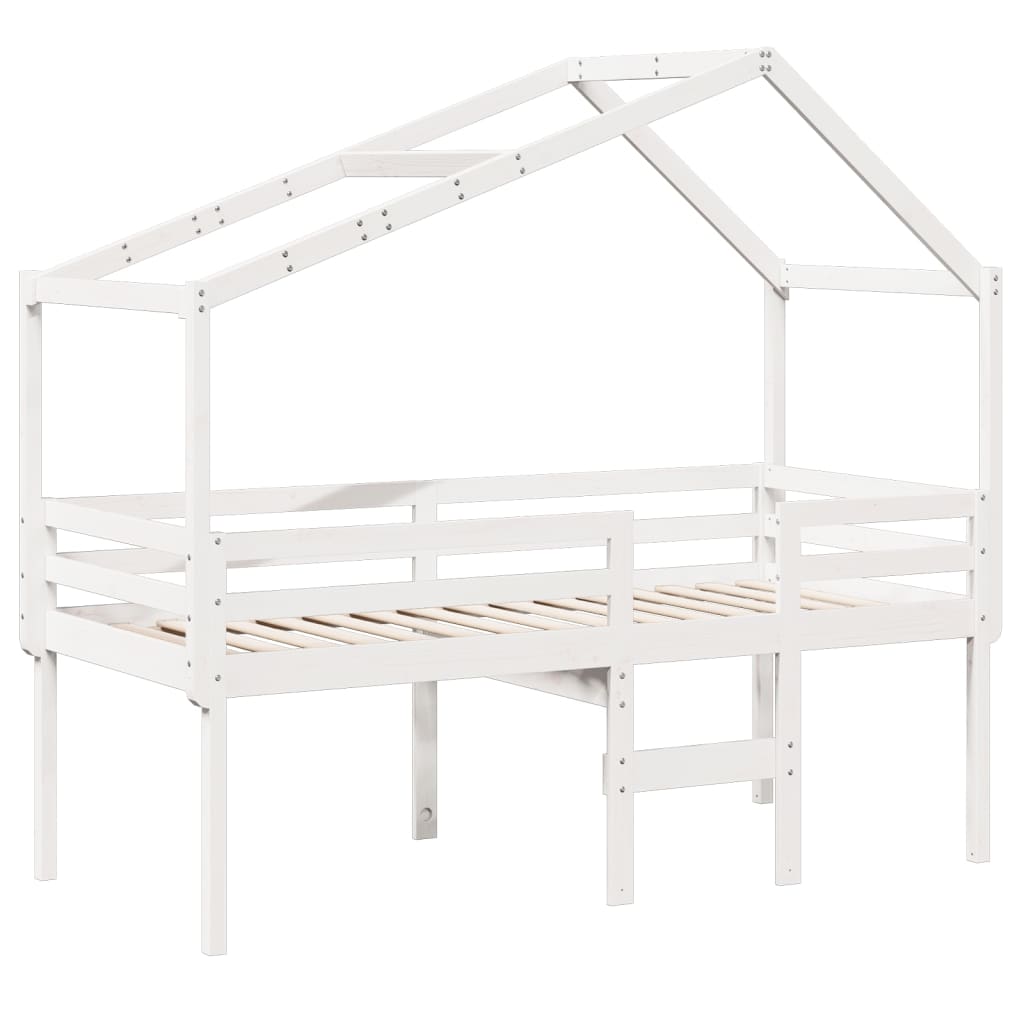Hochbett mit Dach Weiß 80x200 cm Massivholz Kiefer