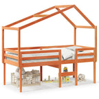 Hochbett mit Dach Wachsbraun 80x200 cm Massivholz Kiefer