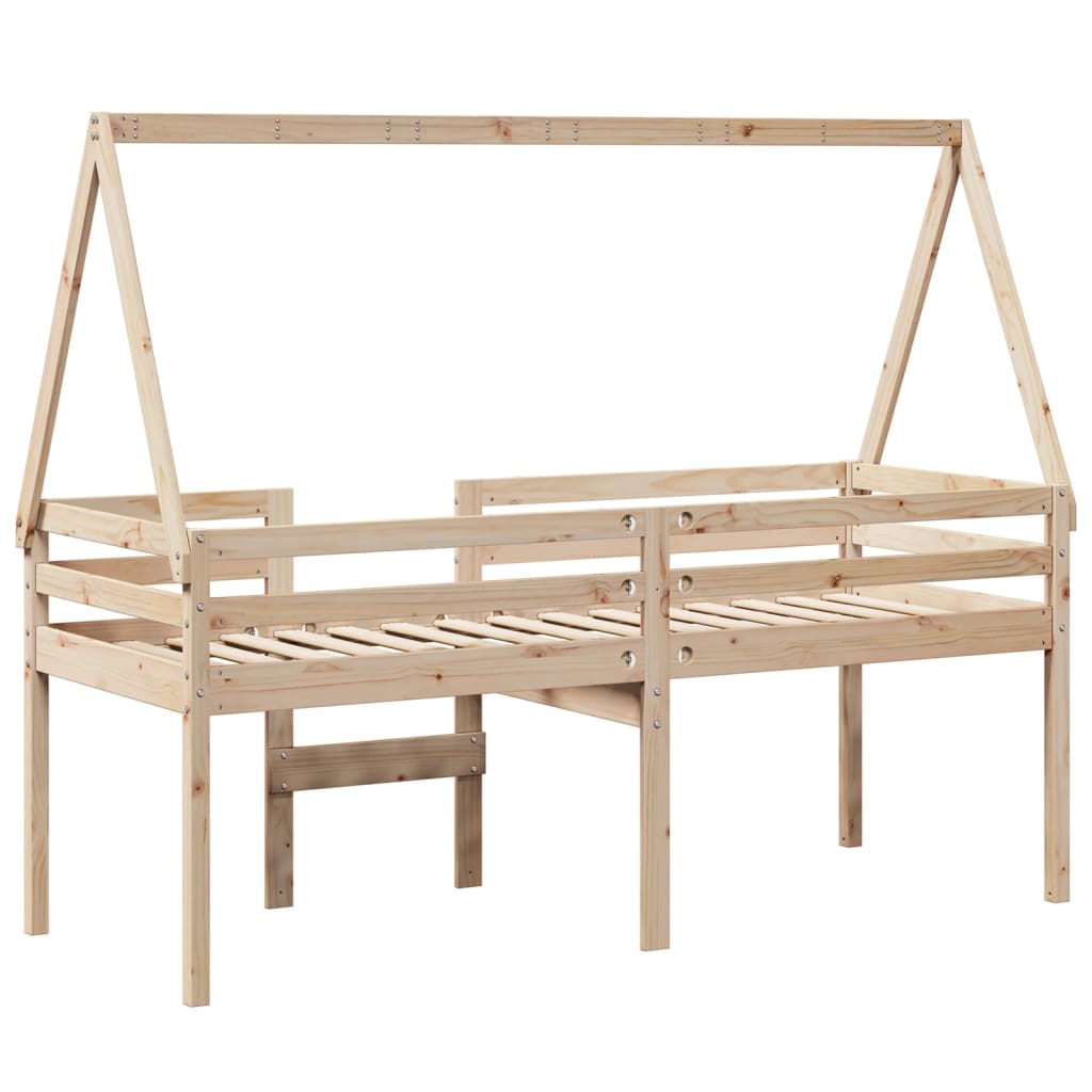Hochbett mit Dach 75x190 cm Massivholz Kiefer