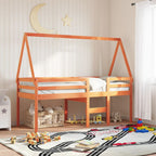 Hochbett mit Dach Wachsbraun 75x190 cm Massivholz Kiefer
