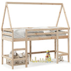 Hochbett mit Leiter und Dach 80x200 cm Massivholz Kiefer