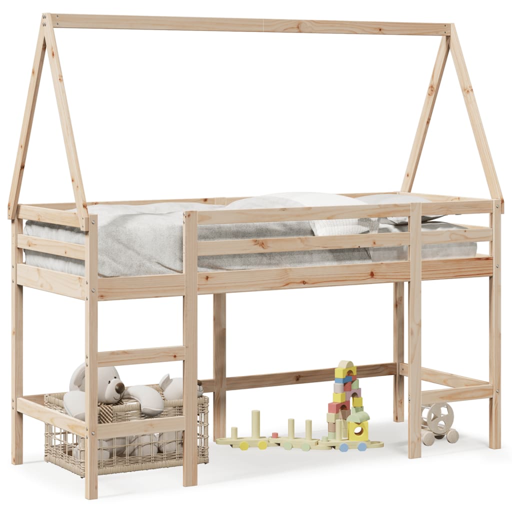 Hochbett mit Leiter und Dach 80x200 cm Massivholz Kiefer