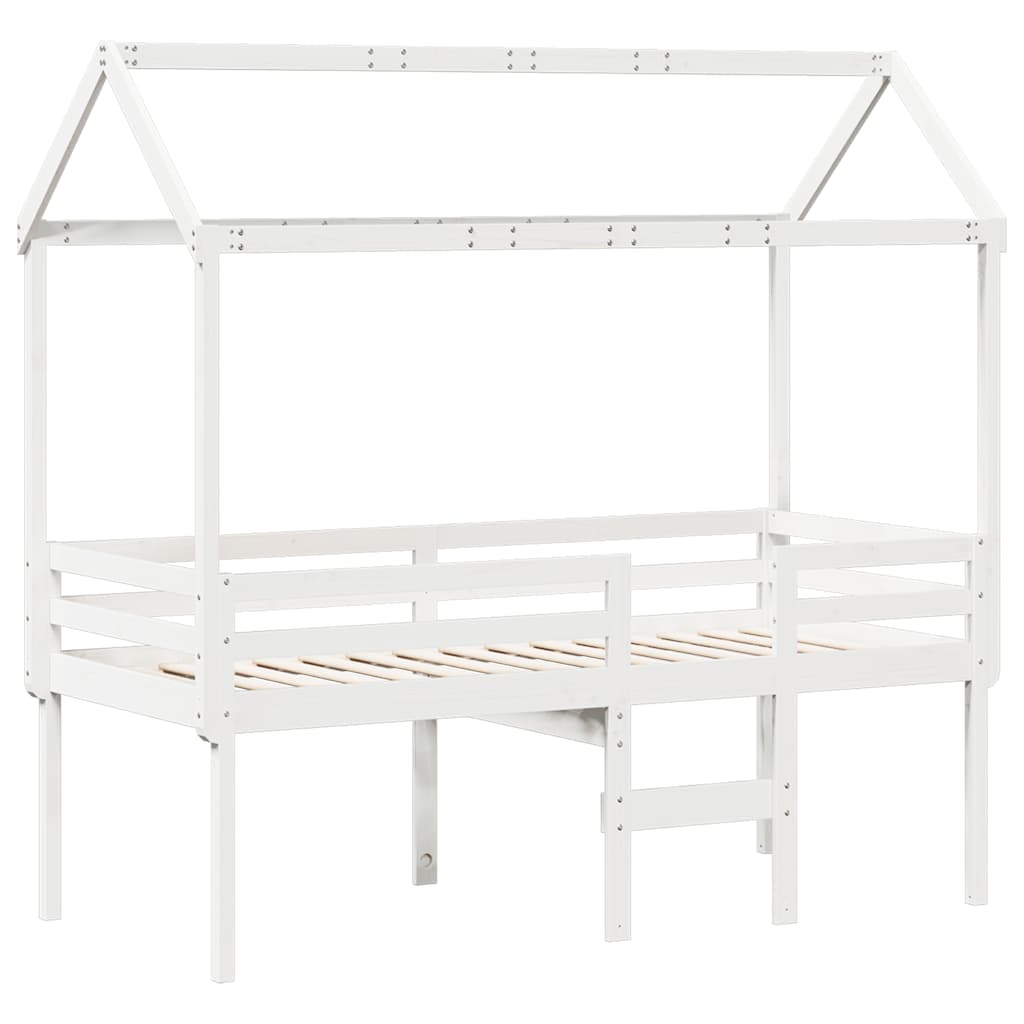 Hochbett mit Dach Weiß 90x190 cm Massivholz Kiefer