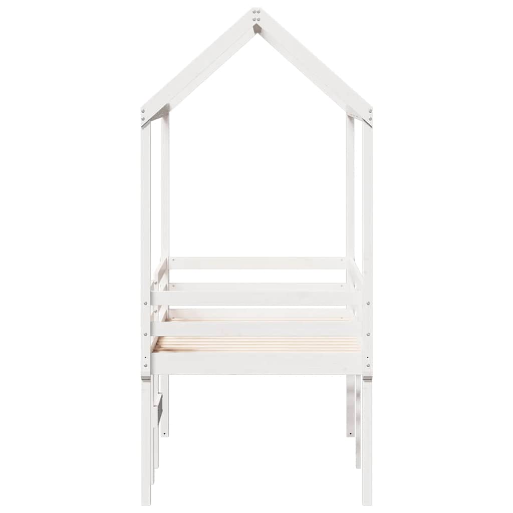 Hochbett mit Dach Weiß 90x190 cm Massivholz Kiefer