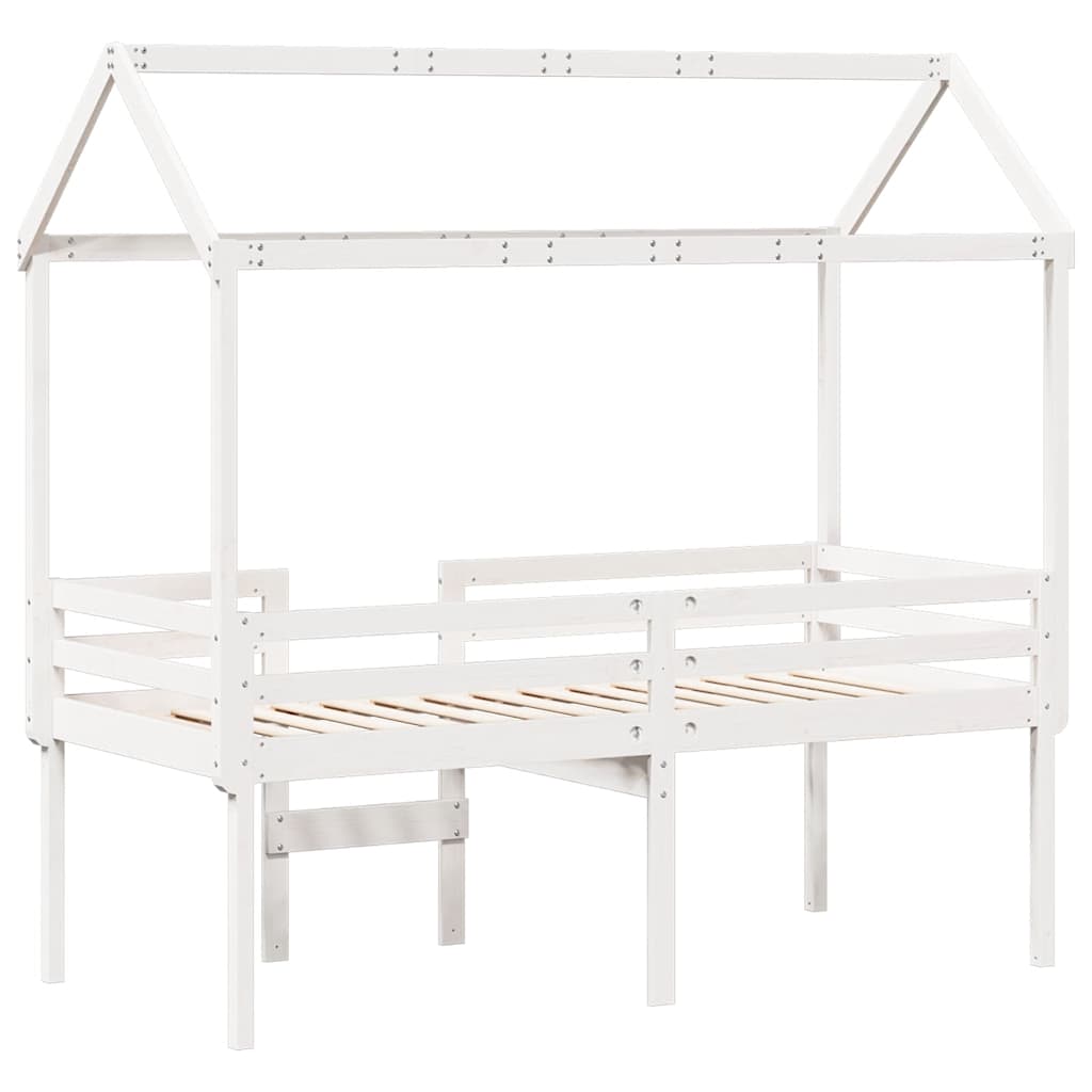 Hochbett mit Dach Weiß 90x190 cm Massivholz Kiefer
