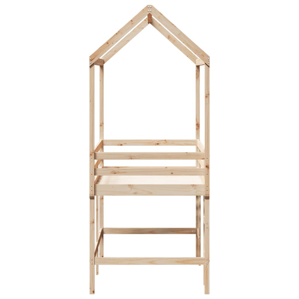 Hochbett mit Leiter und Dach 90x190 cm Massivholz Kiefer