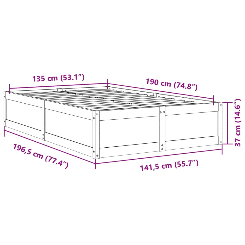 Massivholzbett ohne Matratze 135x190 cm Kiefernholz