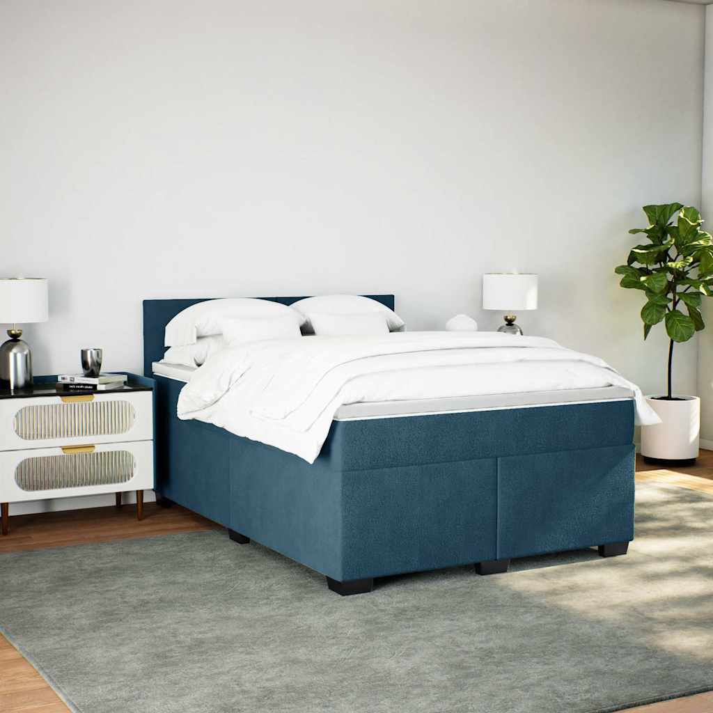 Boxspringbett mit Matratze Dunkelblau 140x200 cm Samt