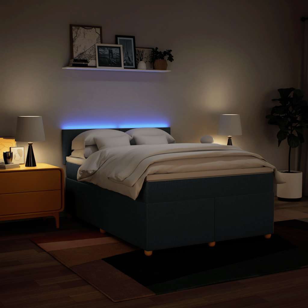 Boxspringbett mit Matratze Blau 140x190 cm Stoff