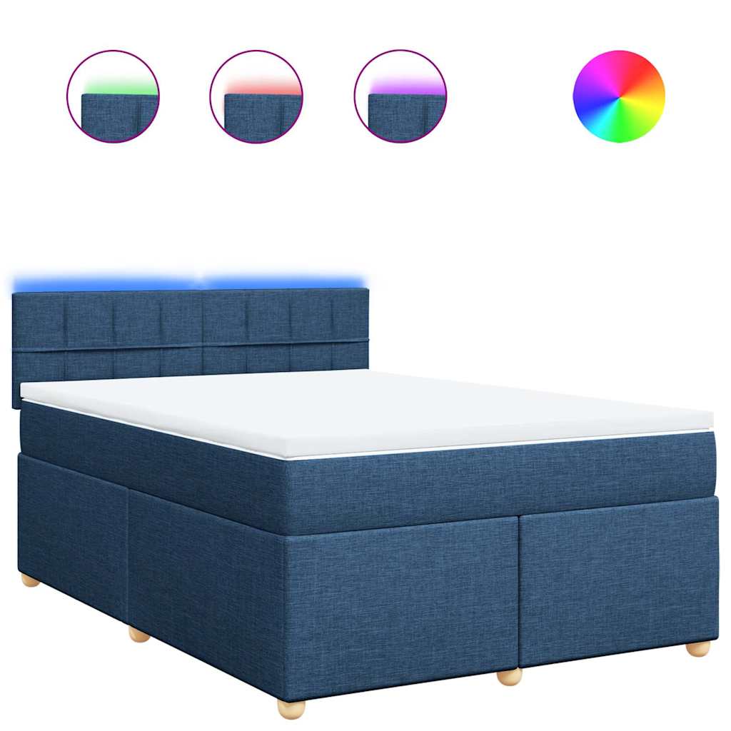 Boxspringbett mit Matratze Blau 140x190 cm Stoff