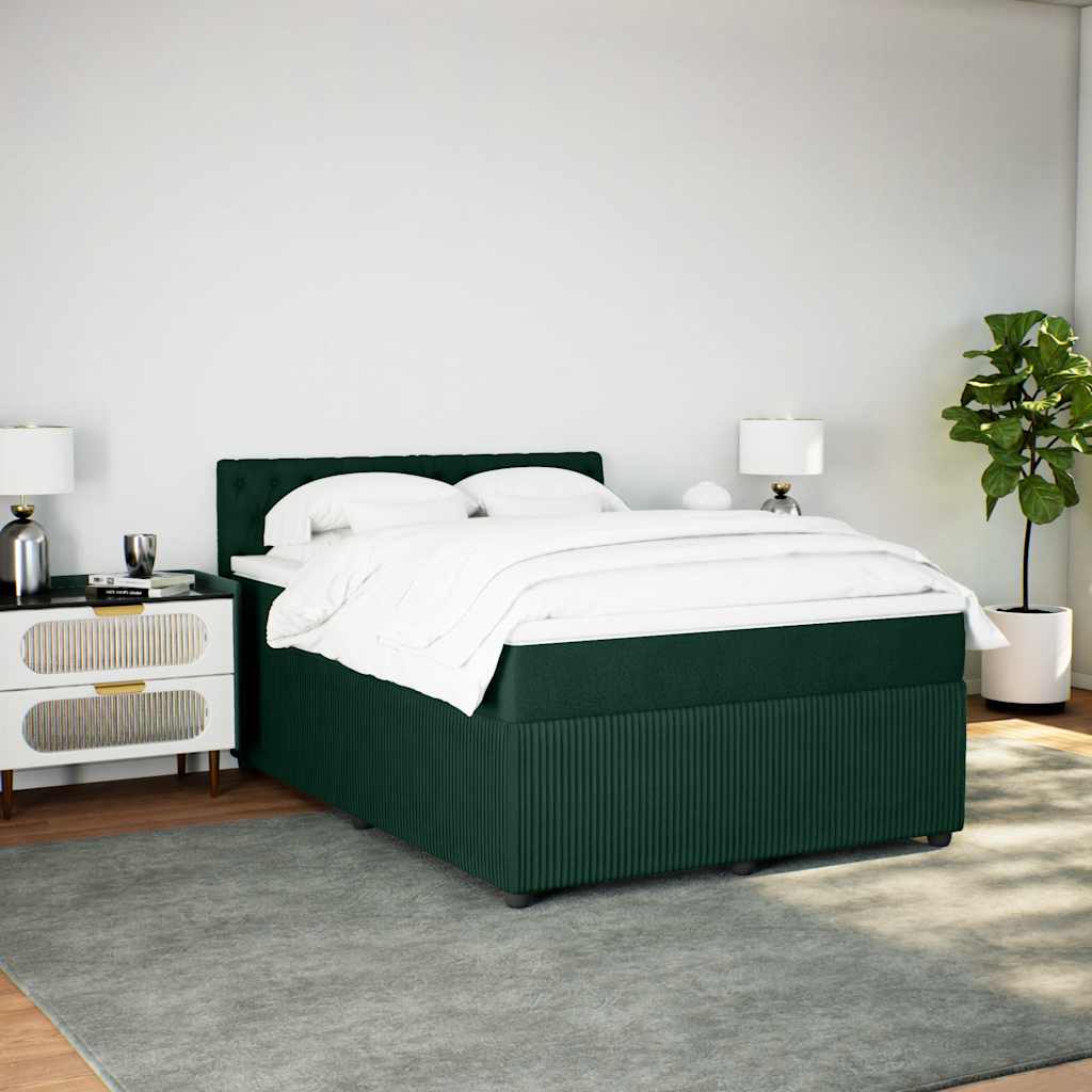 Boxspringbett mit Matratze Dunkelgrün 140x190 cm Samt