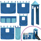 Etagenbett mit Rutsche und Gardinen Blau 90x200 cm