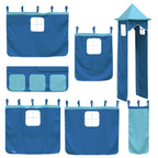 Etagenbett mit Rutsche und Gardinen Blau 90x200 cm