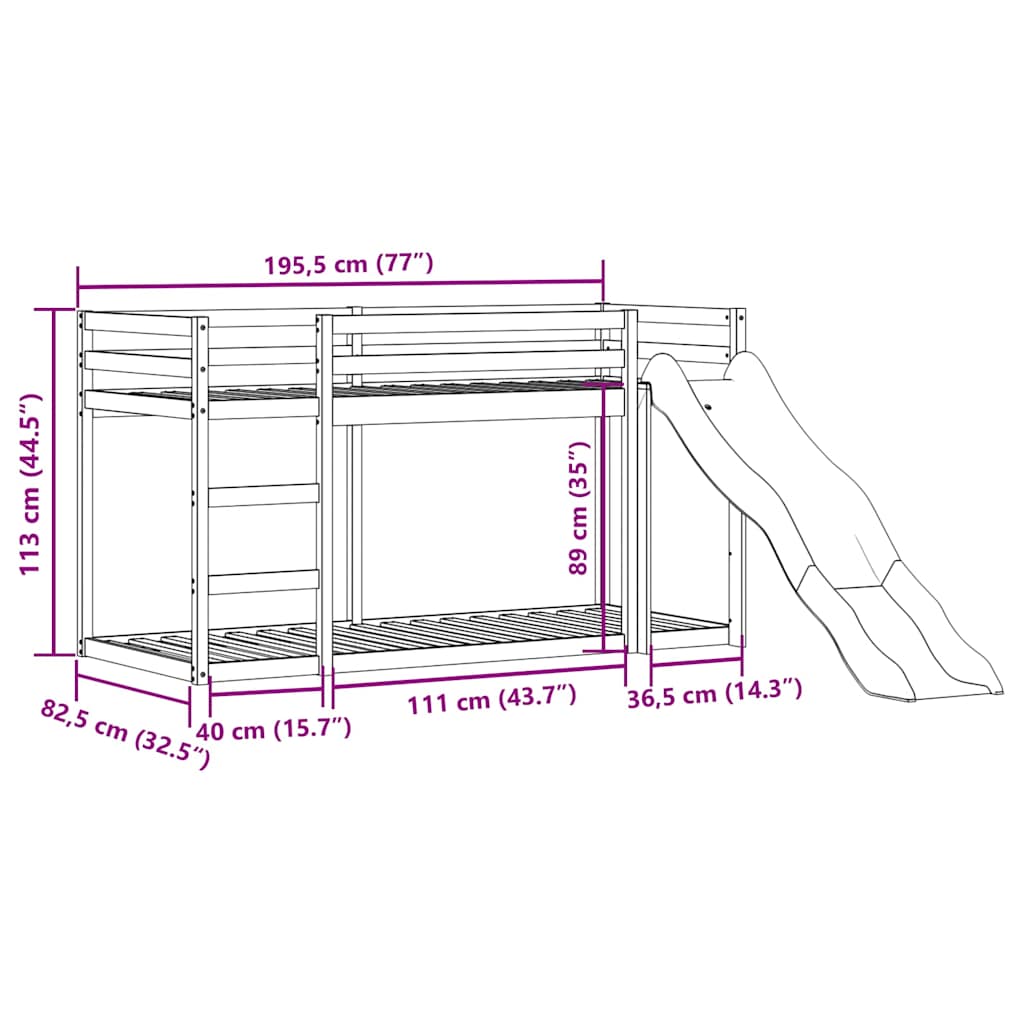 Etagenbett mit Rutsche & Leiter Wachsbraun 75x190cm Kiefernholz