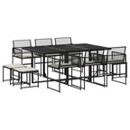 11-tlg. Garten-Essgruppe mit Kissen Schwarz Poly Rattan