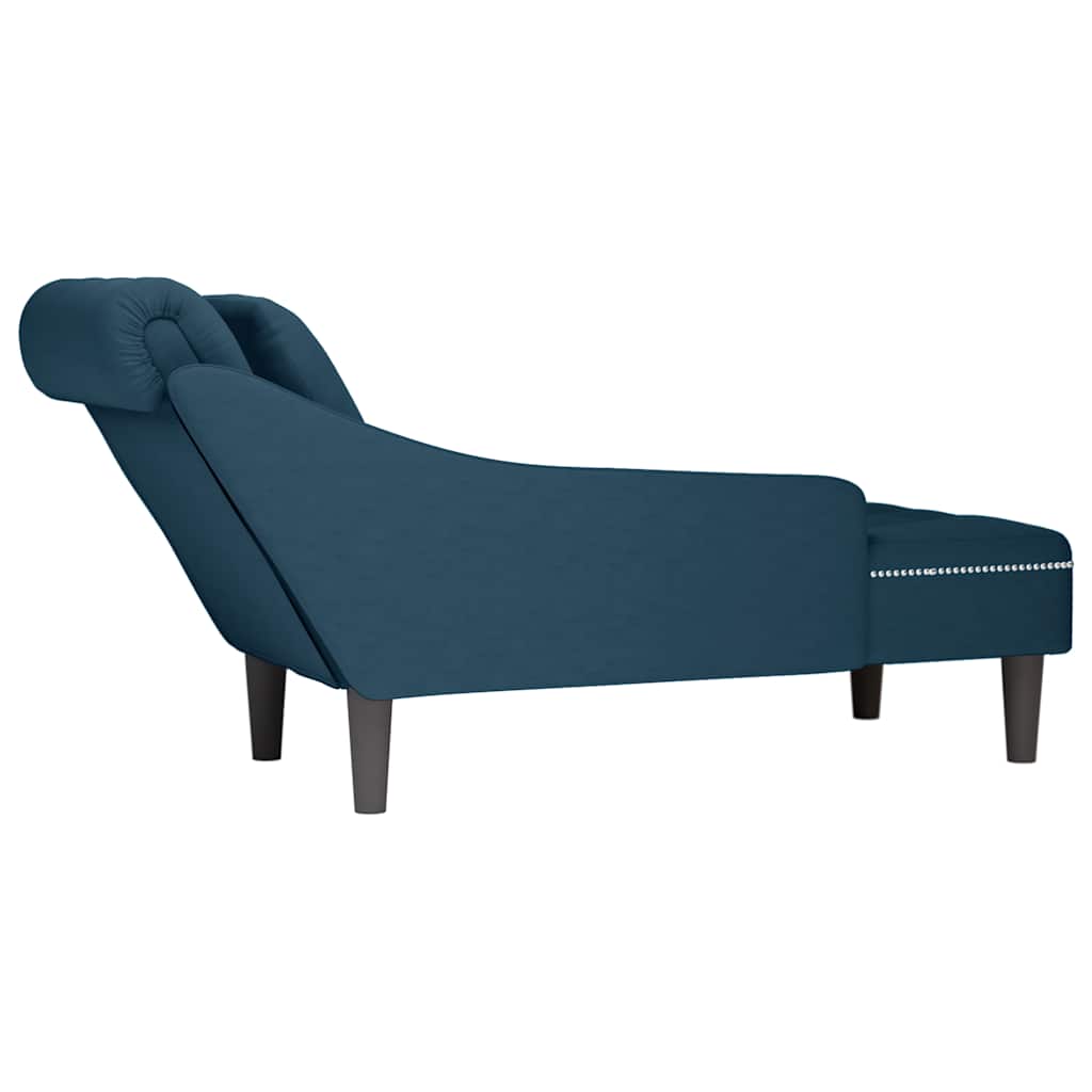 Chaiselongue mit Kissen und Rechter Armlehne Blau Samt