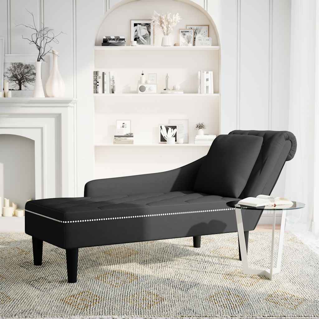Chaiselongue mit Kissen und Rechter Armlehne Schwarz Samt