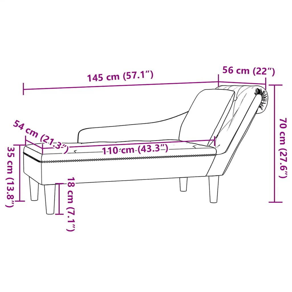 Chaiselongue mit Kissen und Rechter Armlehne Schwarz Samt