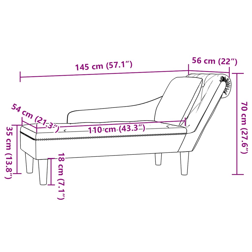 Chaiselongue mit Kissen und Rechter Armlehne Braun Kunstleder