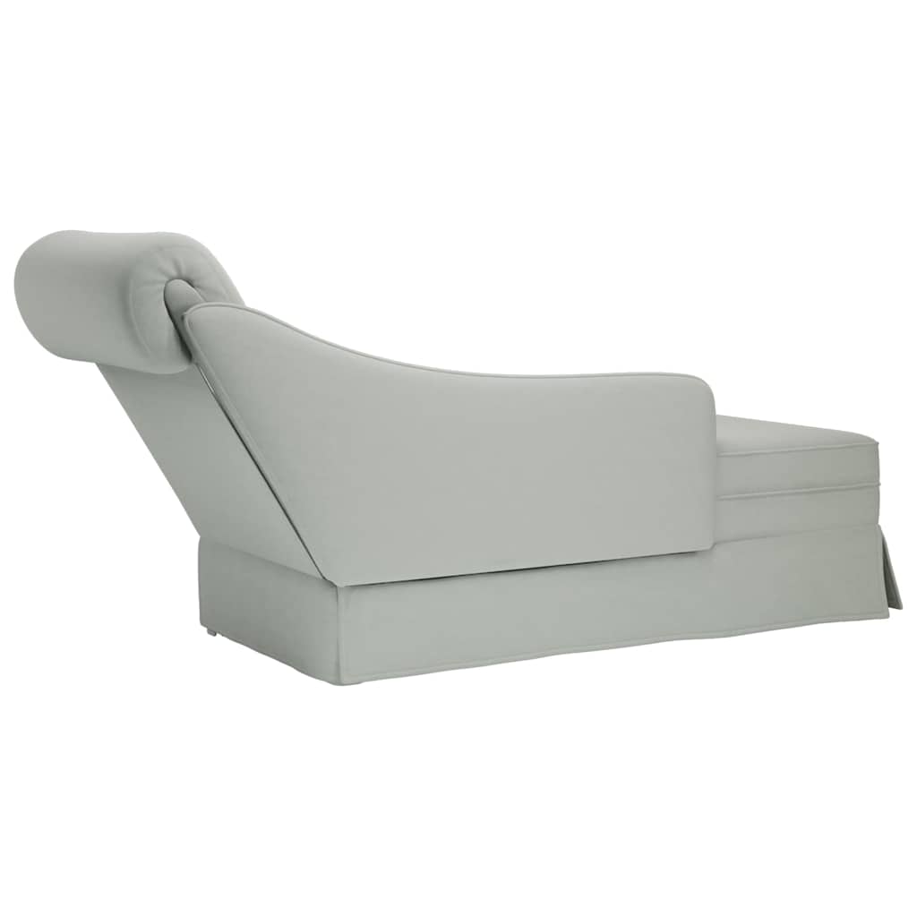 Chaiselongue mit Nackenrolle und Rechter Armlehne Hellgrau Samt