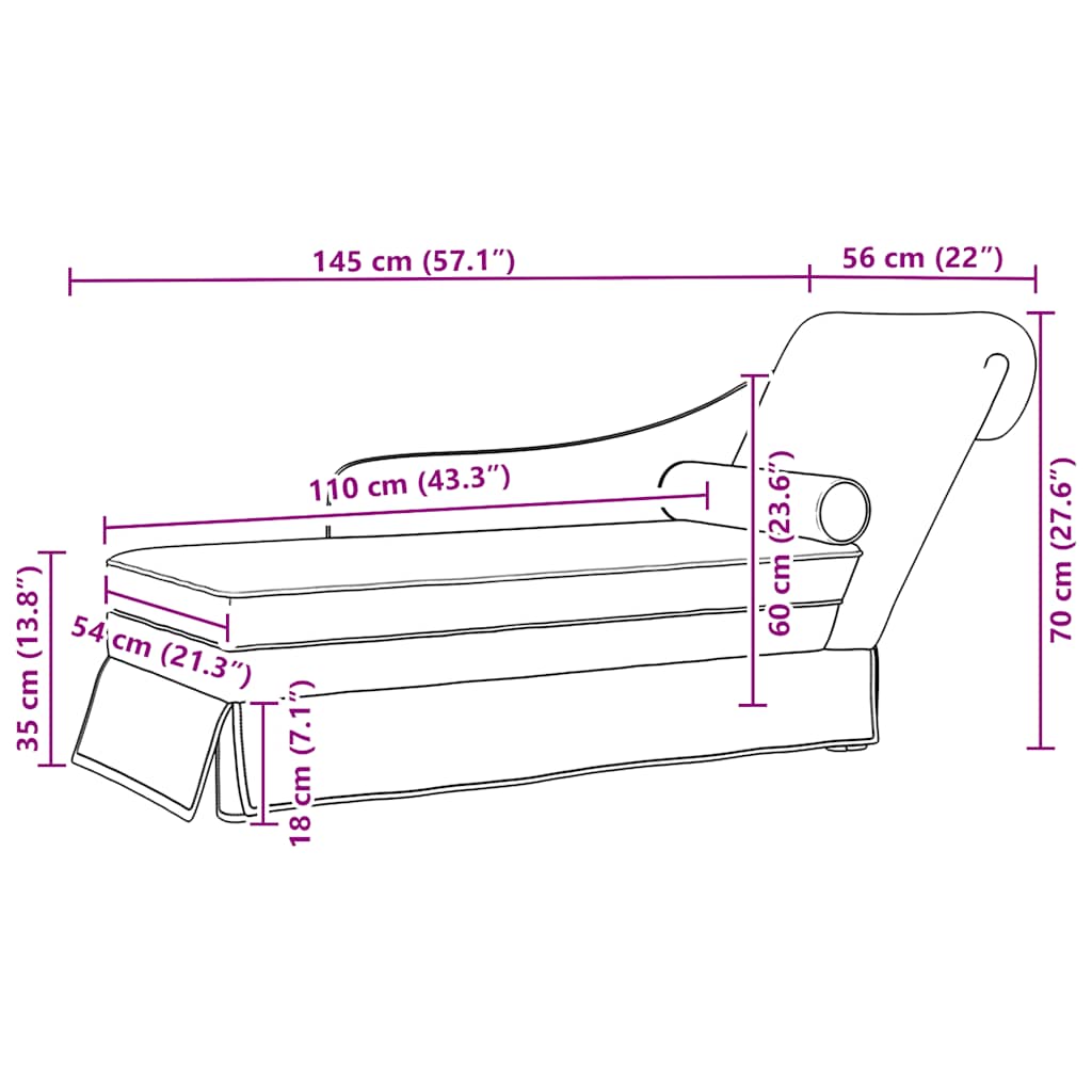 Chaiselongue mit Nackenrolle und Rechter Armlehne Rosa Samt
