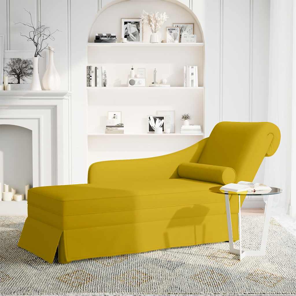 Chaiselongue mit Nackenrolle und Rechter Armlehne Gelb Samt
