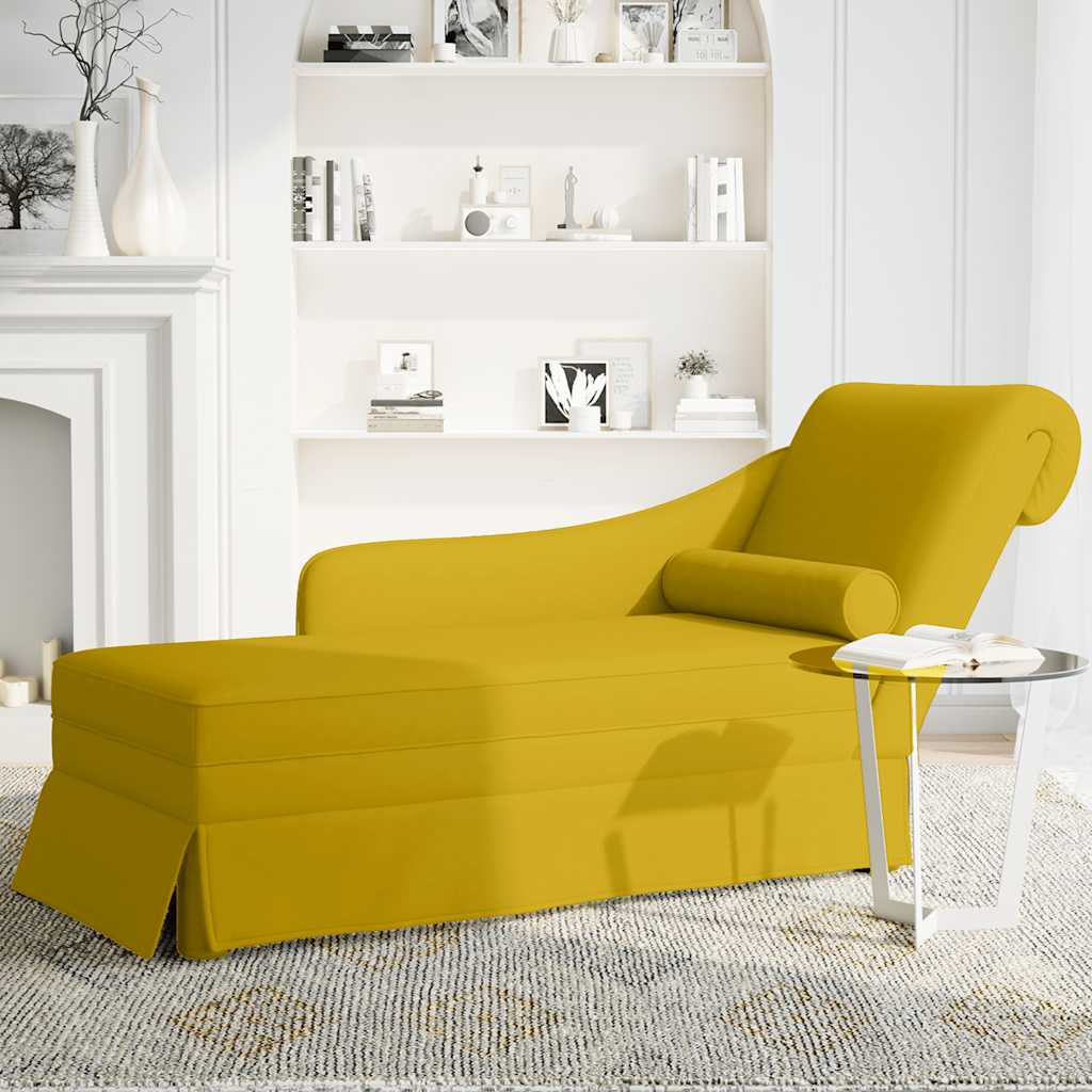 Chaiselongue mit Nackenrolle und Rechter Armlehne Gelb Samt