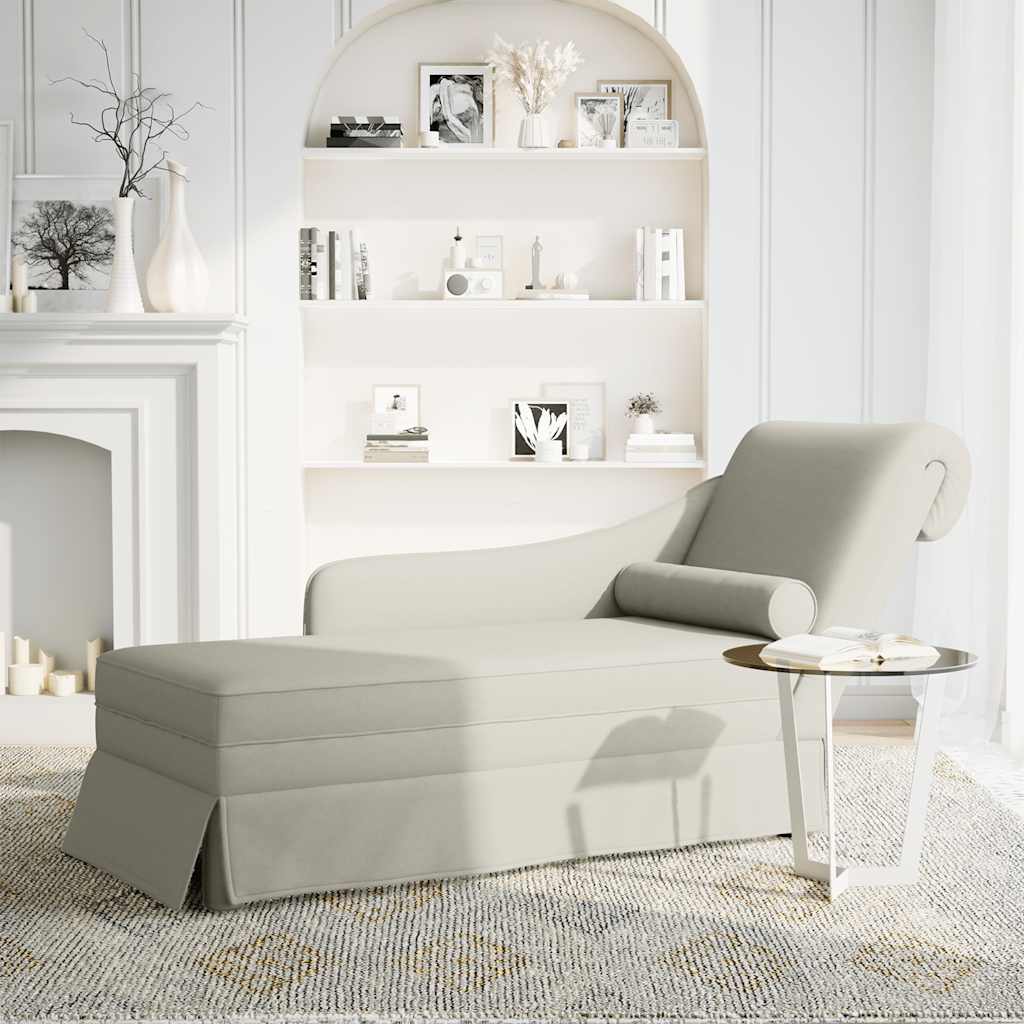 Chaiselongue mit Nackenrolle und Rechter Armlehne Creme Samt