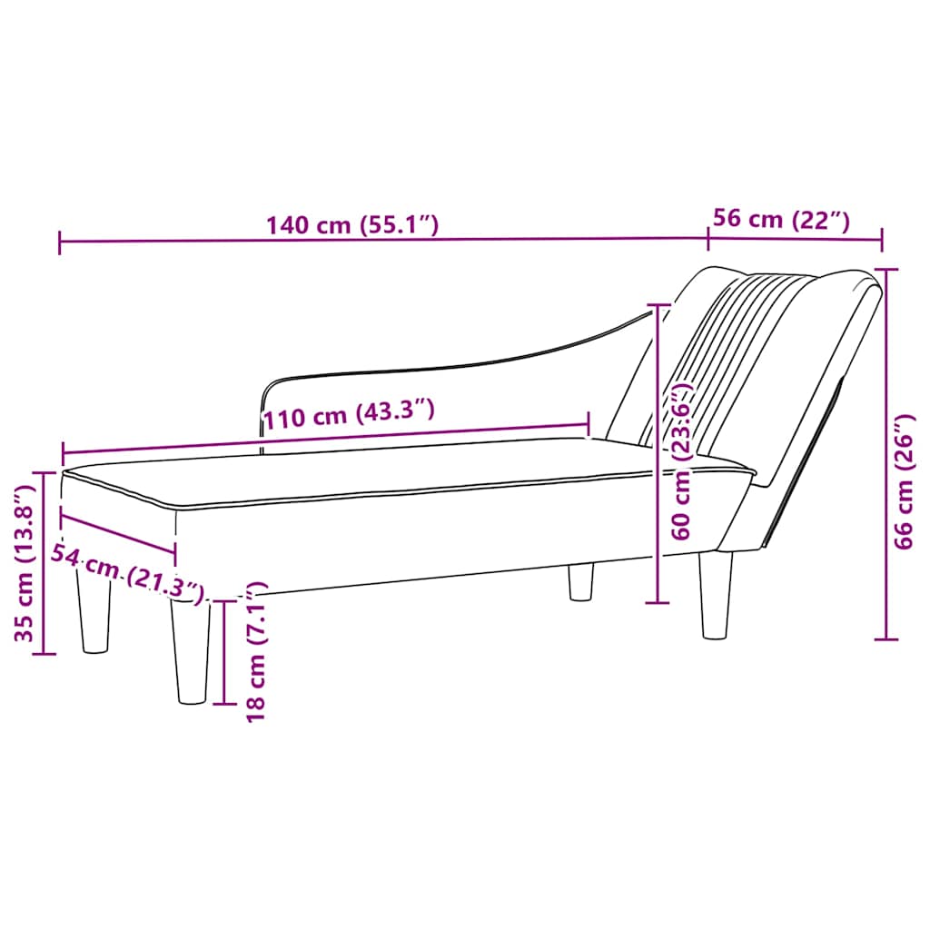 Chaiselongue mit Rechter Armlehne Weinrot Samt