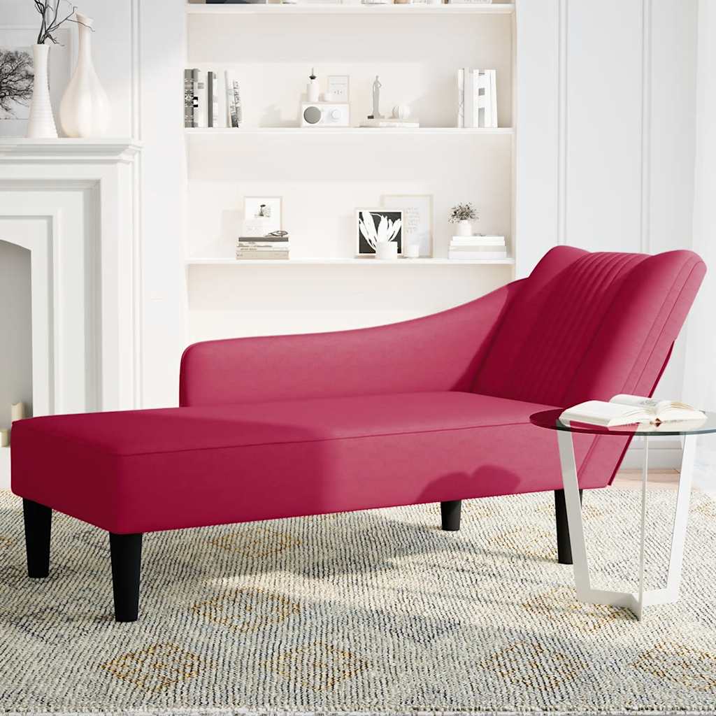 Chaiselongue mit Rechter Armlehne Weinrot Samt