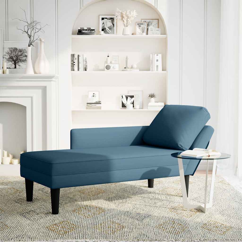 Chaiselongue mit Kissen und Rechter Armlehne Blau Samt