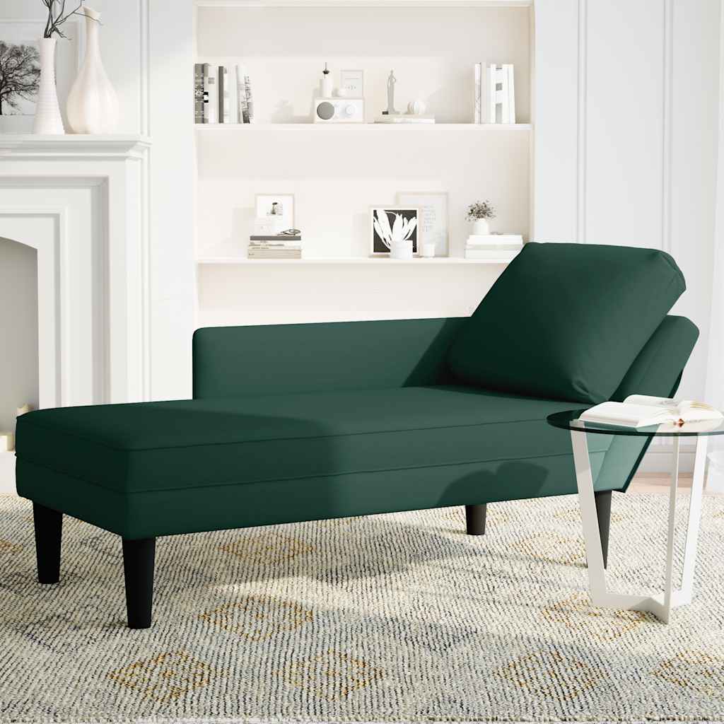 Chaiselongue mit Kissen und Rechter Armlehne Dunkelgrün Samt