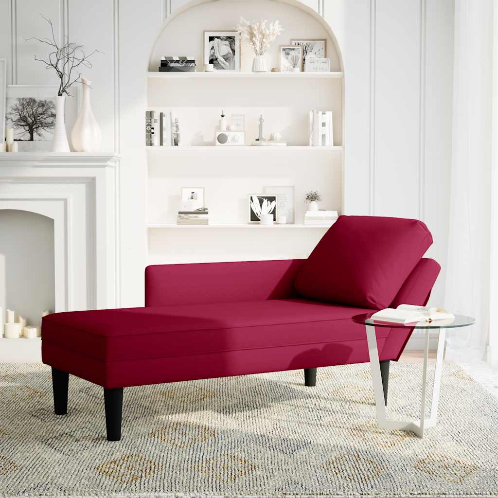 Chaiselongue mit Kissen und Rechter Armlehne Weinrot Samt