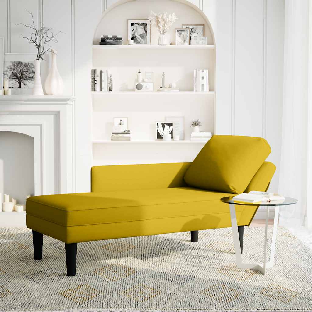 Chaiselongue mit Kissen und Rechter Armlehne Gelb Samt