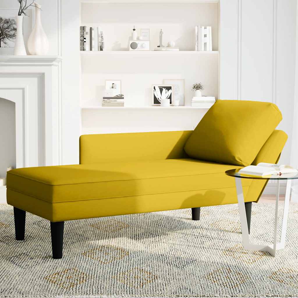 Chaiselongue mit Kissen und Rechter Armlehne Gelb Samt