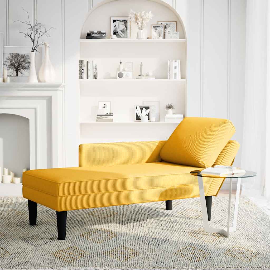 Chaiselongue mit Kissen Hellgelb Cordstoff