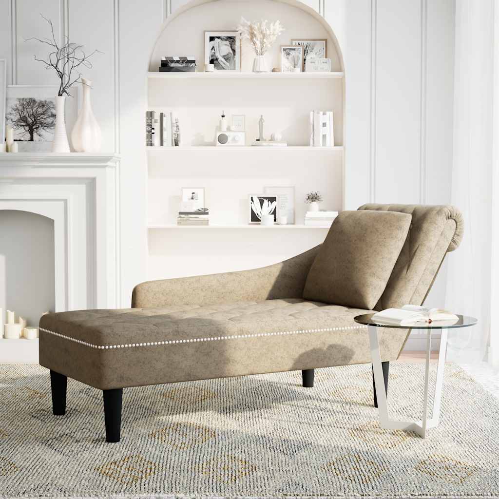 Chaiselongue mit Kissen Rechter Armlehne Hellgrau Kunstleder