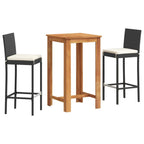 3-tlg. Gartenbar-Set Schwarz Massivholz Akazie und Poly Rattan
