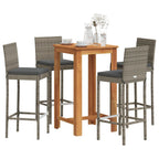 5-tlg. Gartenbar-Set Grau Massivholz Akazie und Poly Rattan