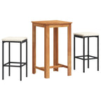 3-tlg. Gartenbar-Set Schwarz Massivholz Akazie und Poly Rattan