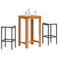 3-tlg. Gartenbar-Set Schwarz Massivholz Akazie und Poly Rattan