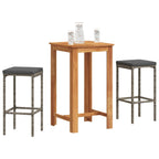 3-tlg. Gartenbar-Set Grau Massivholz Akazie und Poly Rattan